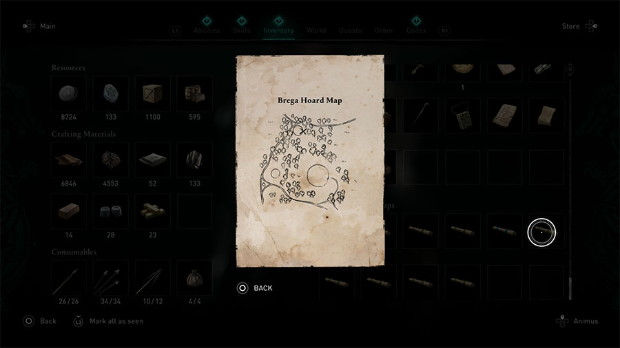 Assassin's Creed Valhalla Brega Treasure Hoard Mapa Pista
