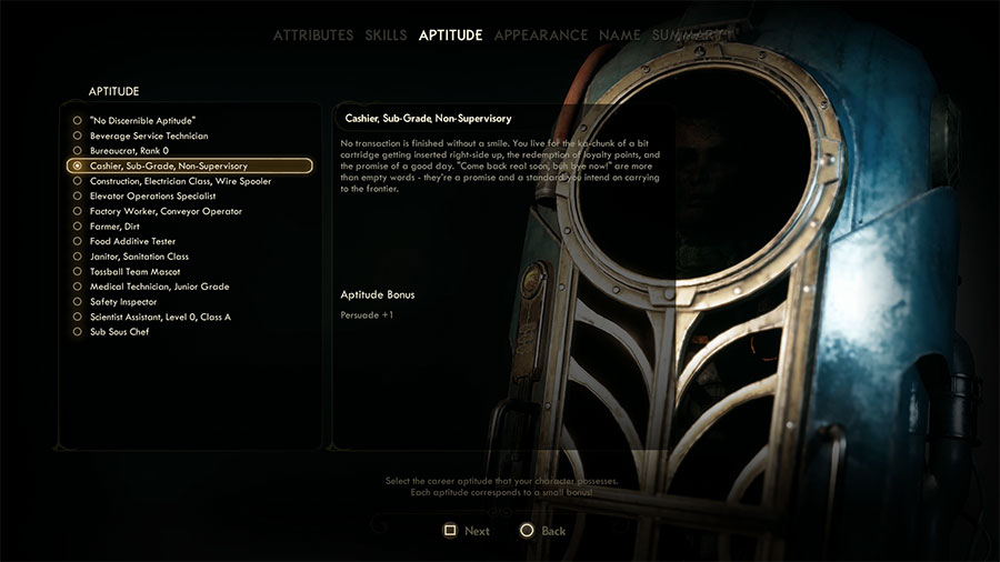 Guía de creación de personajes de Outer Worlds - Aptitude