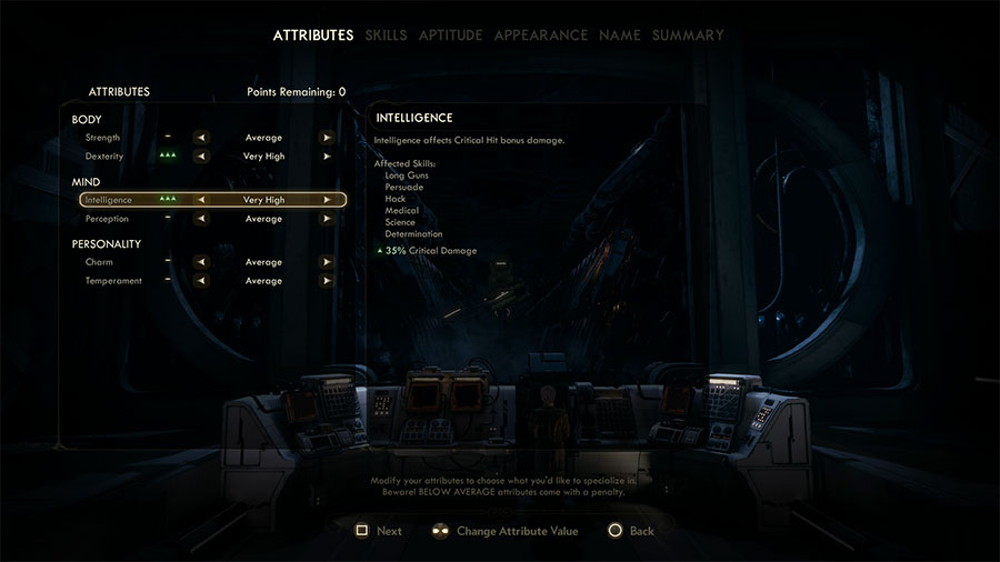 Guía de creación de personajes de Outer Worlds - Atributos