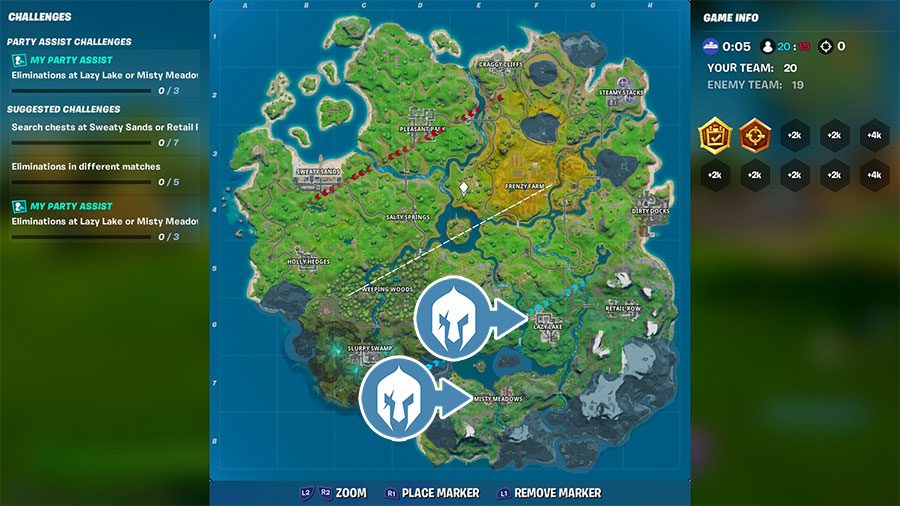 Eliminaciones en Lazy Lake o Misty Meadows