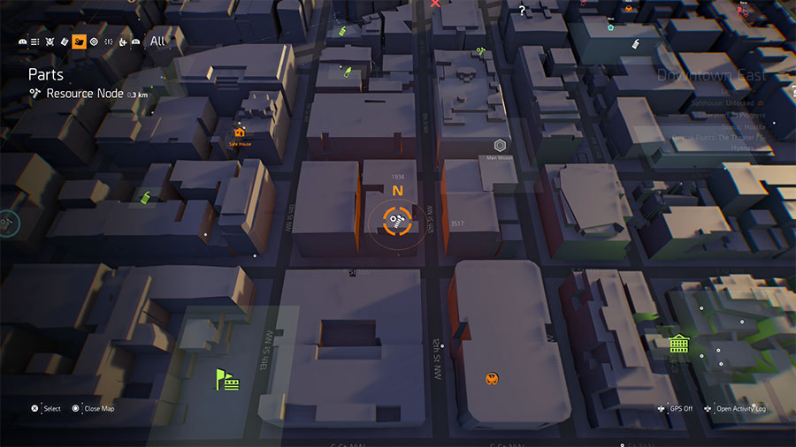 Mapa de la guía de ubicación del material de artesanía de The Division 2