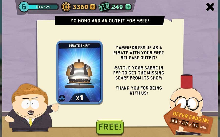 Guía de atuendos de destructor de teléfonos de South Park: atuendo de pirata