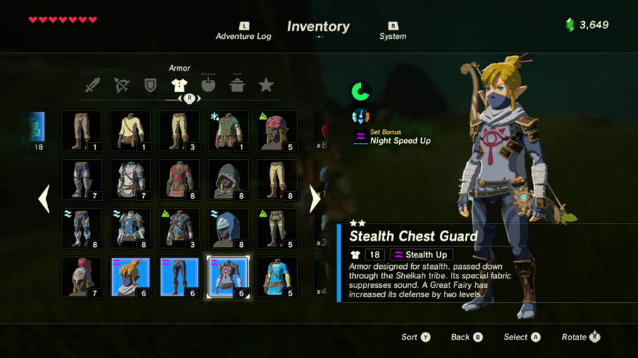 Bonificación del conjunto de armadura Stealth Breath of the Wild de Zelda