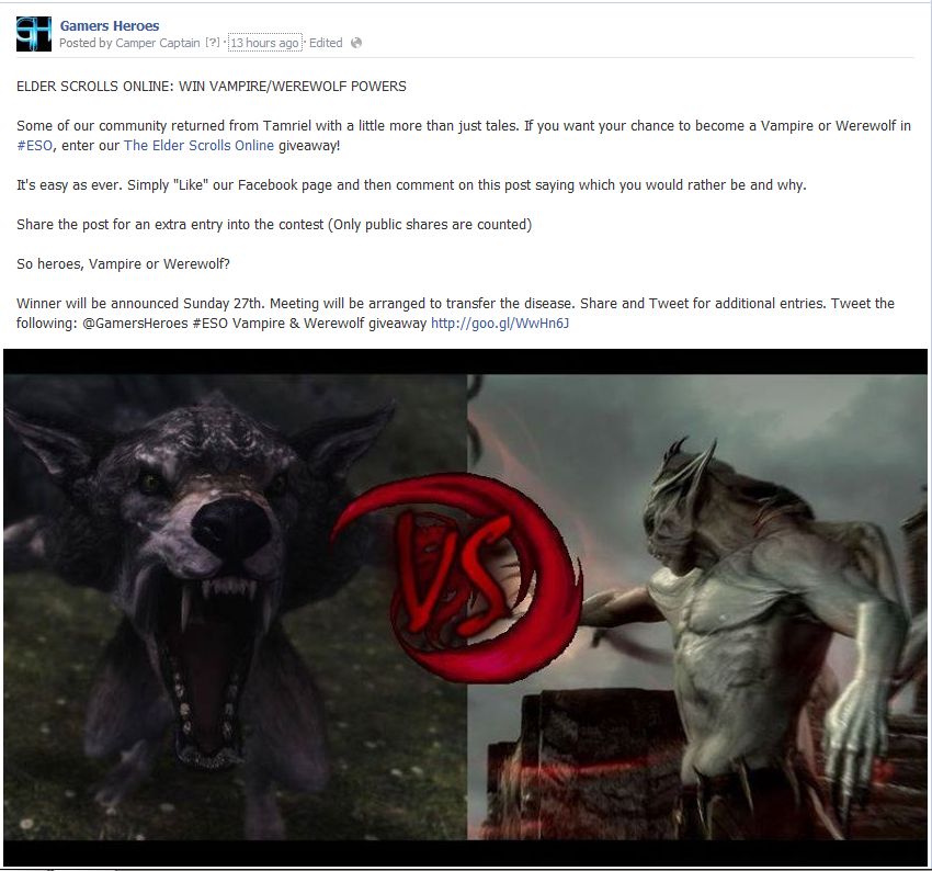 Elder Scrolls Online Sorteo de vampiros y hombres lobo