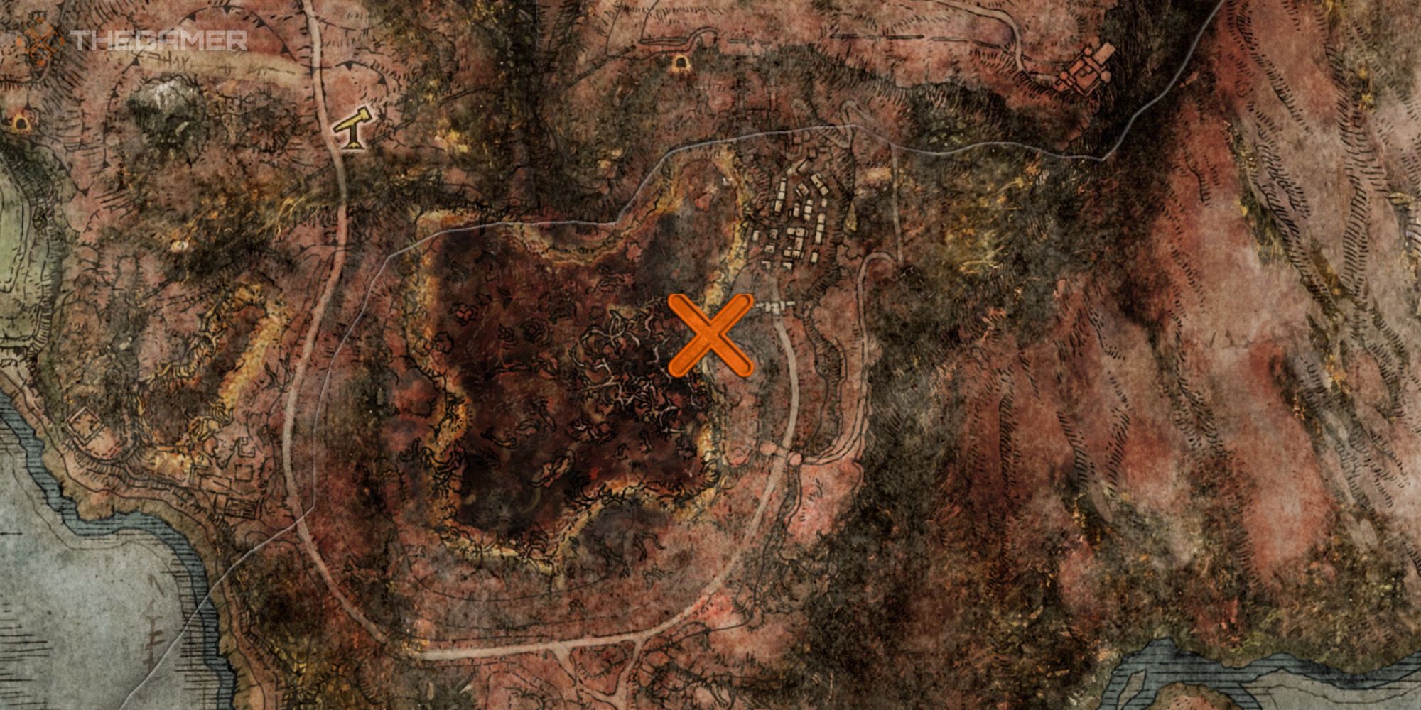 Mapa que muestra la ubicación de la Hechicería de la Oscuridad Eterna en Elden Ring