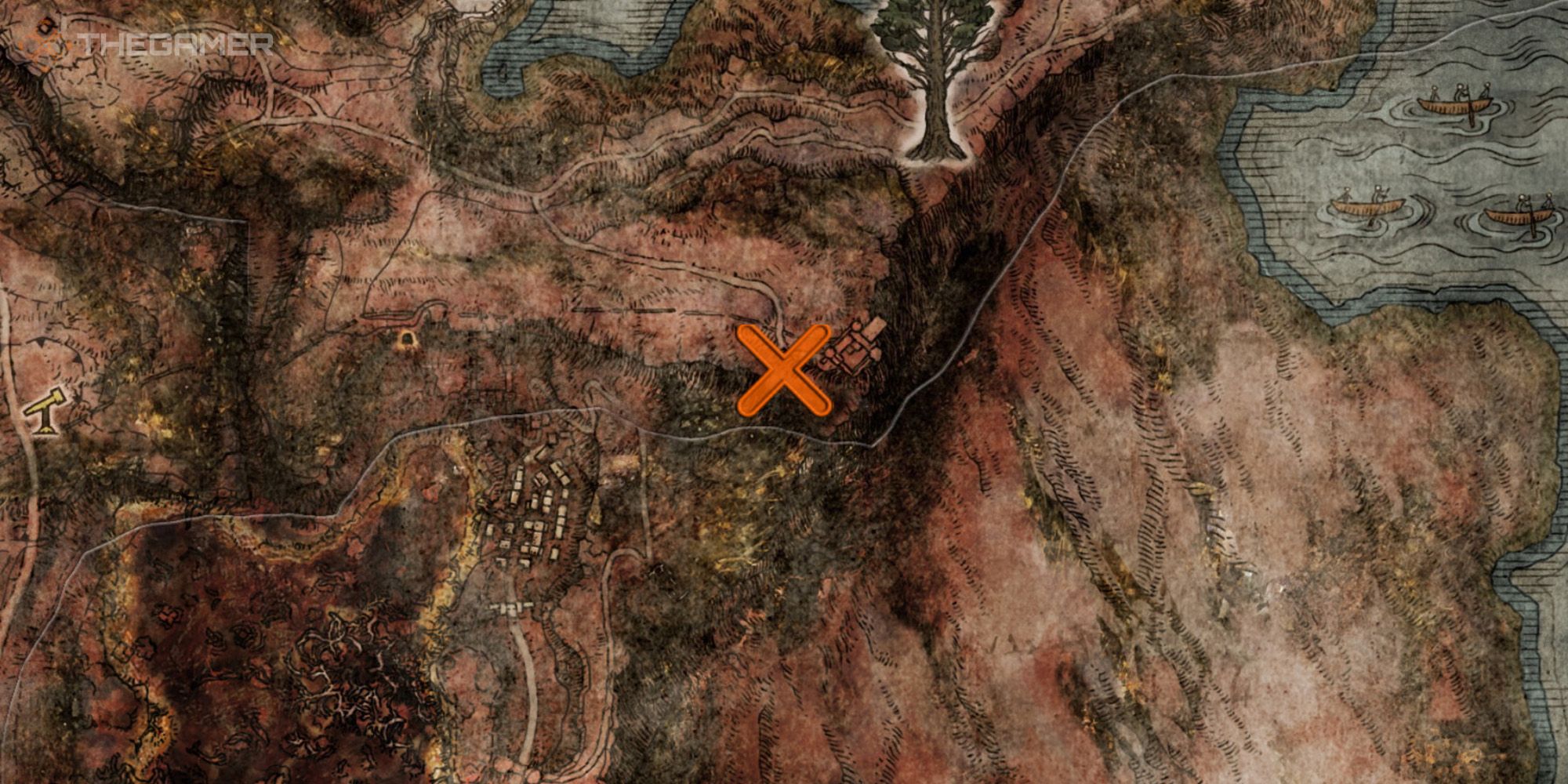 Mapa que muestra la ubicación de Crystal Torrent Sorcery en Elden Ring