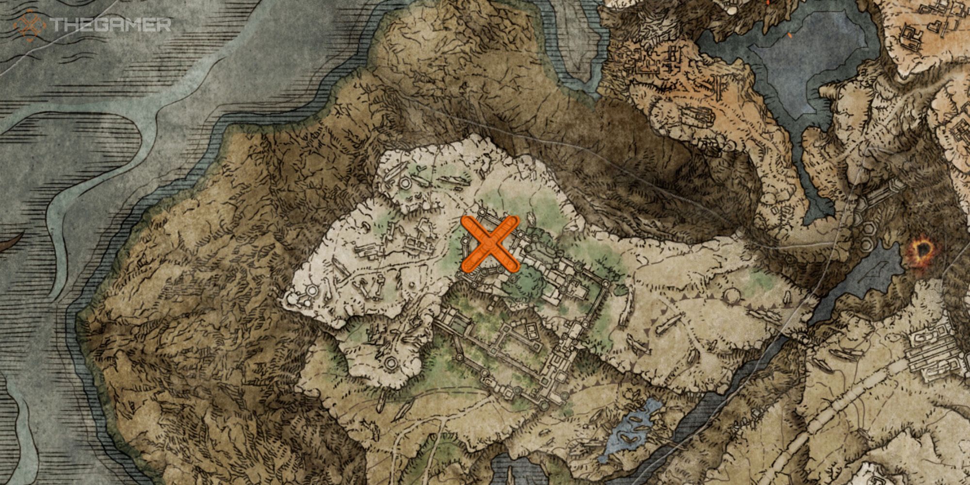 Mapa que muestra la ubicación de la hechicería Greatbow de Loretta en Elden Ring