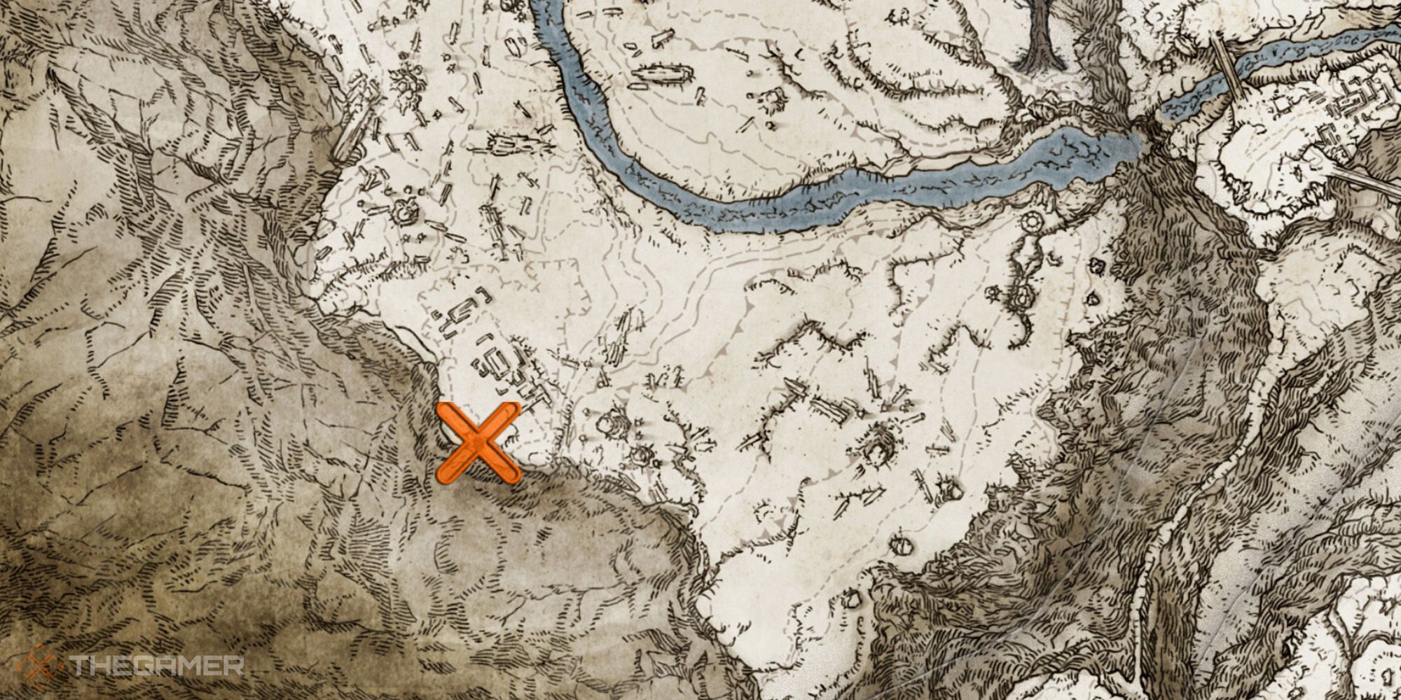 Mapa que muestra la ubicación del Meteorito de Astel Sorcery en Elden Ring