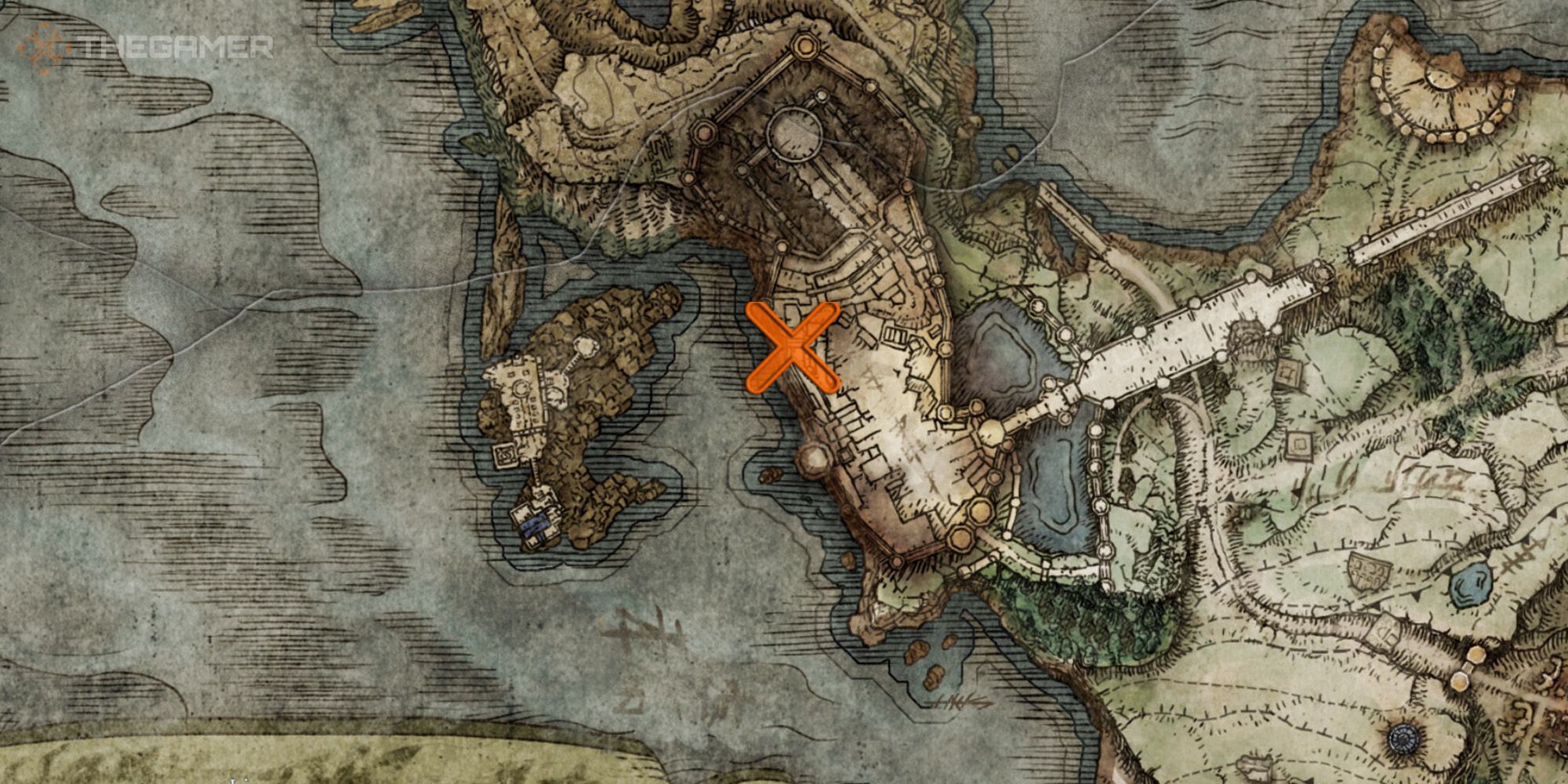 Mapa que muestra la ubicación de la Hechicería Rancorcall en Elden Ring