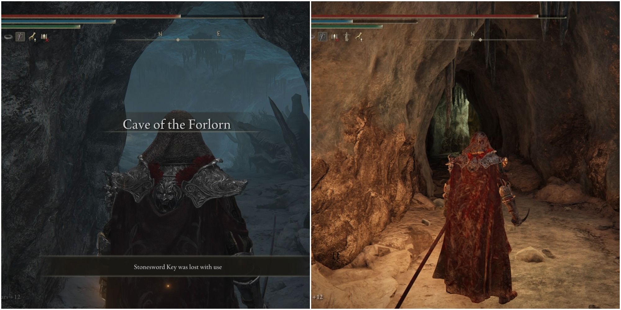 Split images showing the Cave of the Forlorn Dungeon.