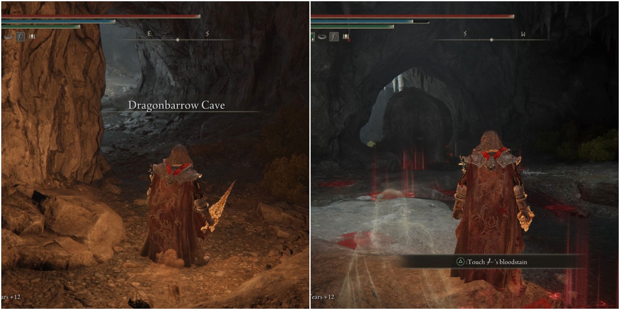 Split images showing the Dragonbarrow Cave.