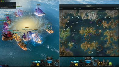 Lost Ark split image of Tooki Island spawning at sea and four map locations