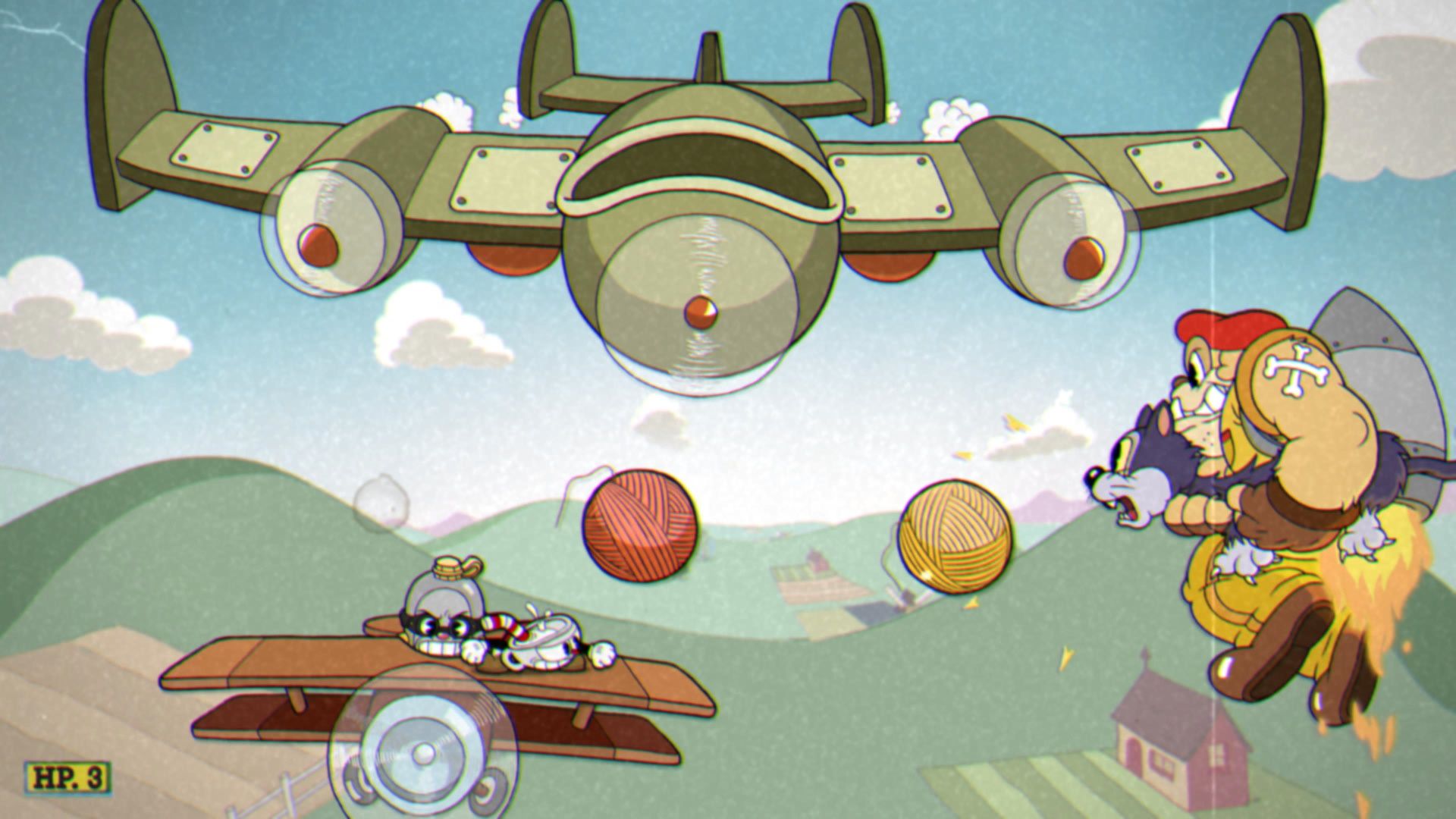 Cuphead The Delicious Course, The Howling Aces, Fase 1, Disparando las bolas de hilo