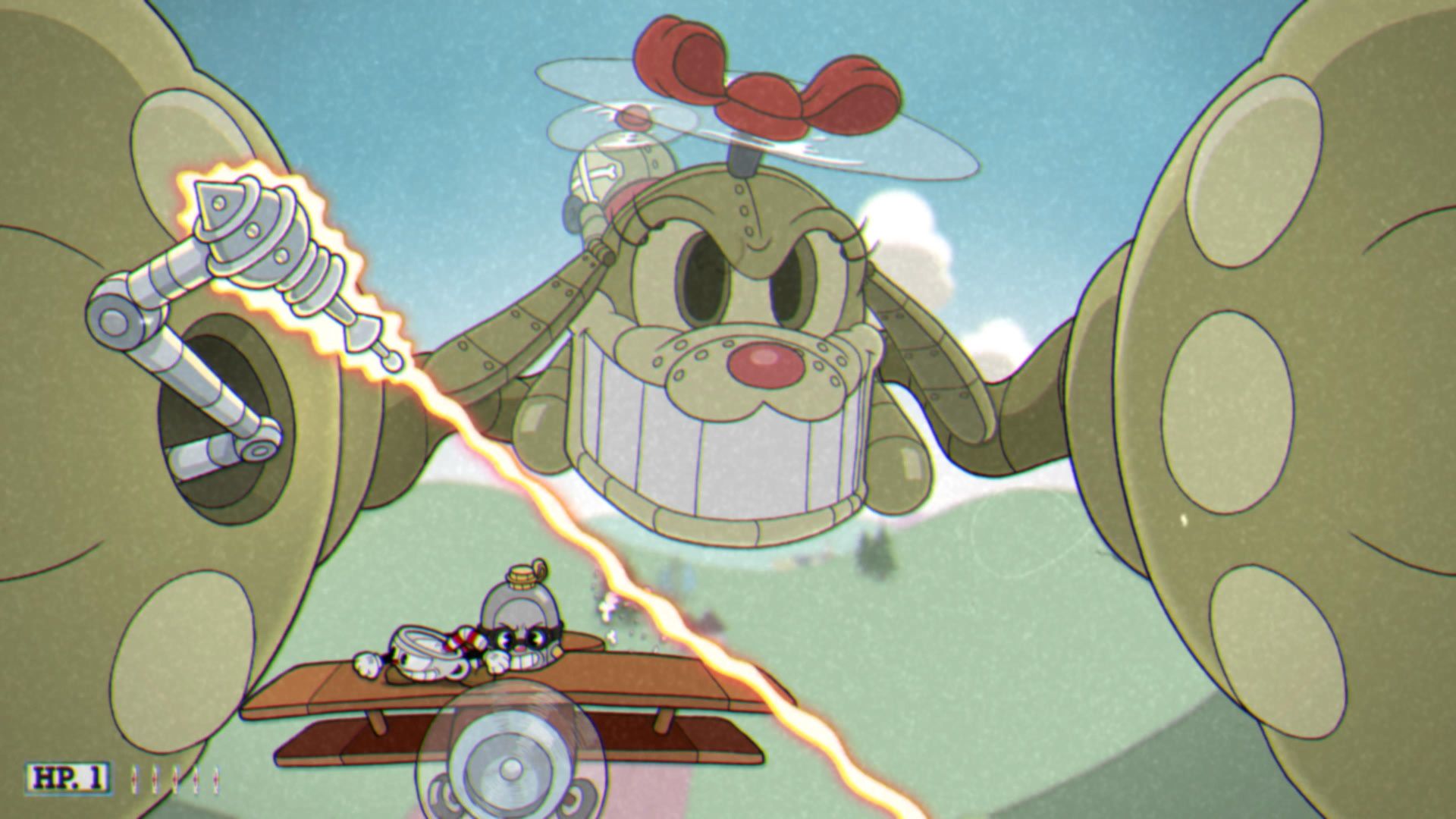 Cuphead The Delicious Course, The Howling Aces, Fase 3, Esquivando el láser