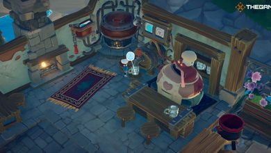 Time on Frog Island - player brewing a drink in the tavern