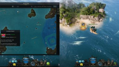 Lost Ark split image of Fomona Island location on open seas and map location