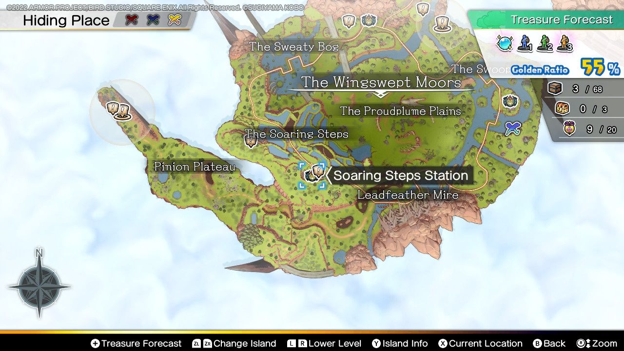 Dragon Quest Treasures, The Railway Station, Wingswept Moors, Soaring Steps Station en el mapa