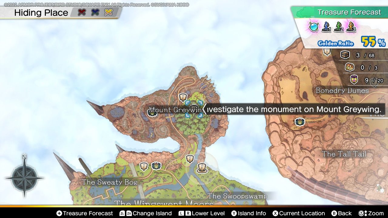 Dragon Quest Treasures, The Railway Station, Wingswept Moors, Mount Greywing Station Mapa