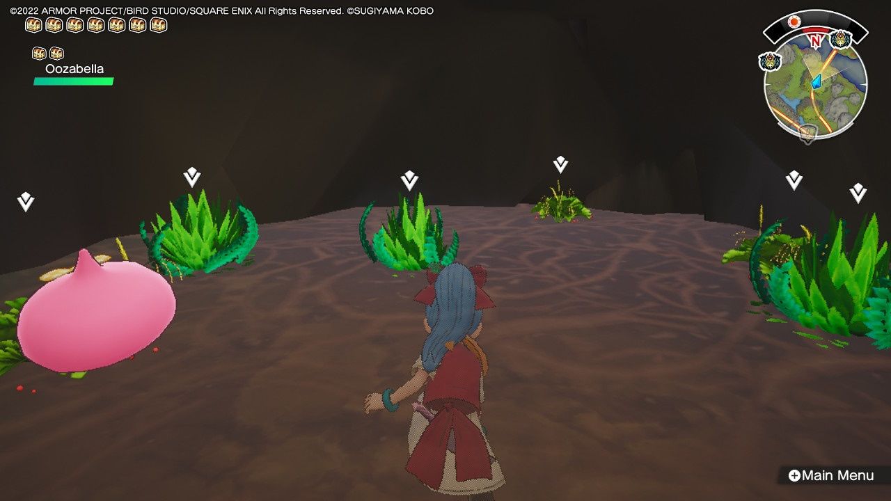 Tesoros de Dragon Quest, materiales, muchas plantas escondidas bajo el tocón cerca de la estación de tren Forsaken