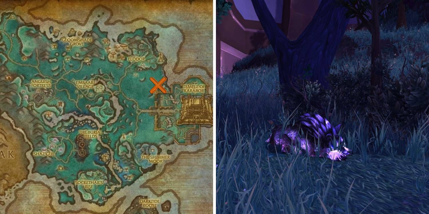 La ubicación de la bestia espiritual Lost Netherwolf dentro del Valle Sombraluna (Draenor) en World of Warcraft