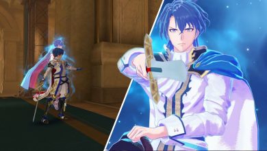Fire Emblem Engage, Prince Alear Poses After Landing An Attack While Sigurd Points His Sword At The Screen