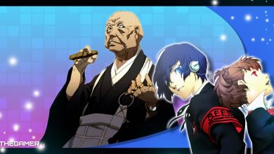 mutatsu the monk on a purple and blue background with the two protagonists of persona 3 portable