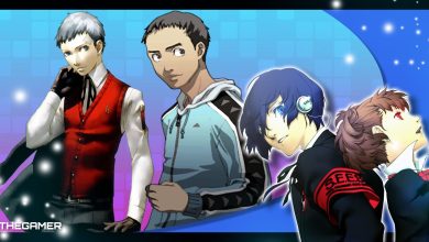 akihiko sanada and mamoru hayase on a blue and purple gradient background with the male and female protagonists in persona 3 portable