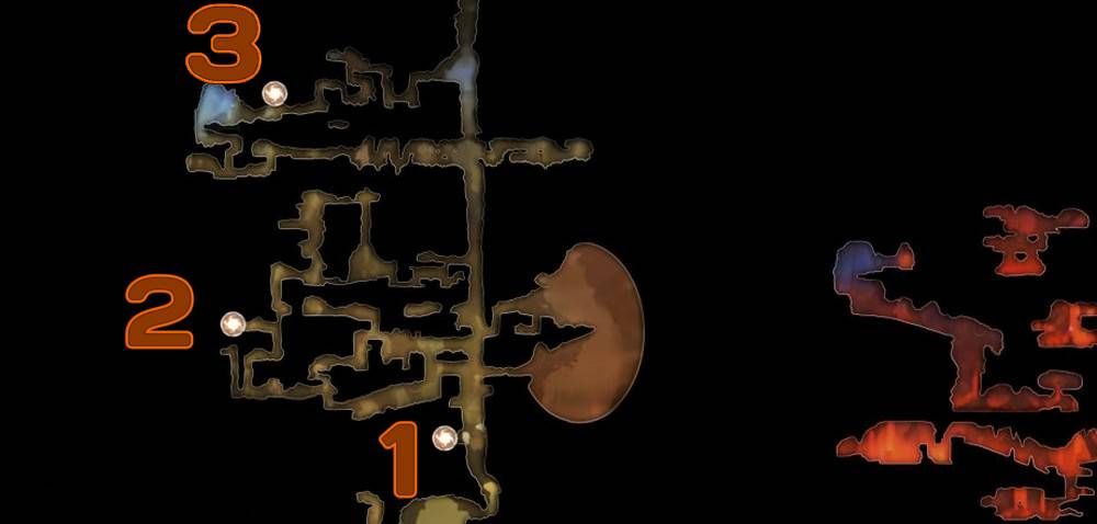 Mapa de Ori and the Blind Forest Sorrow Pass marcado con las ubicaciones de los puntos de habilidad