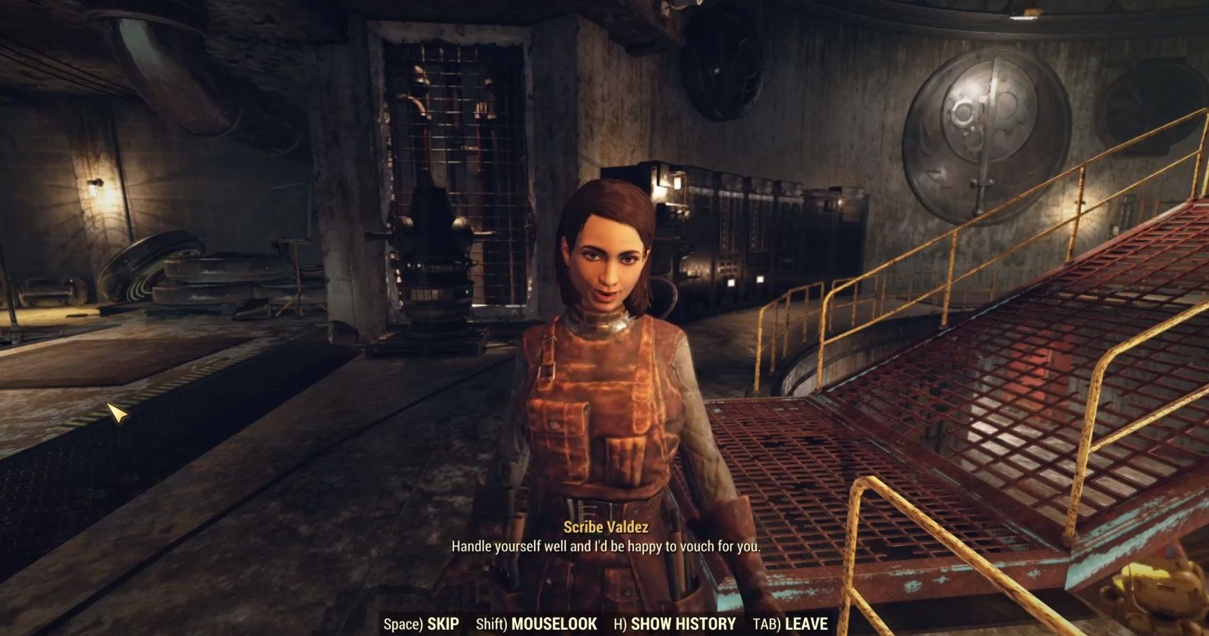 Hablando con el escriba Valdez en Fallout 76.