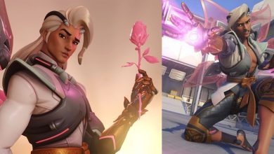 A collage showing Lifeweaver holding a pink rose on the left and charging an attack on the right.