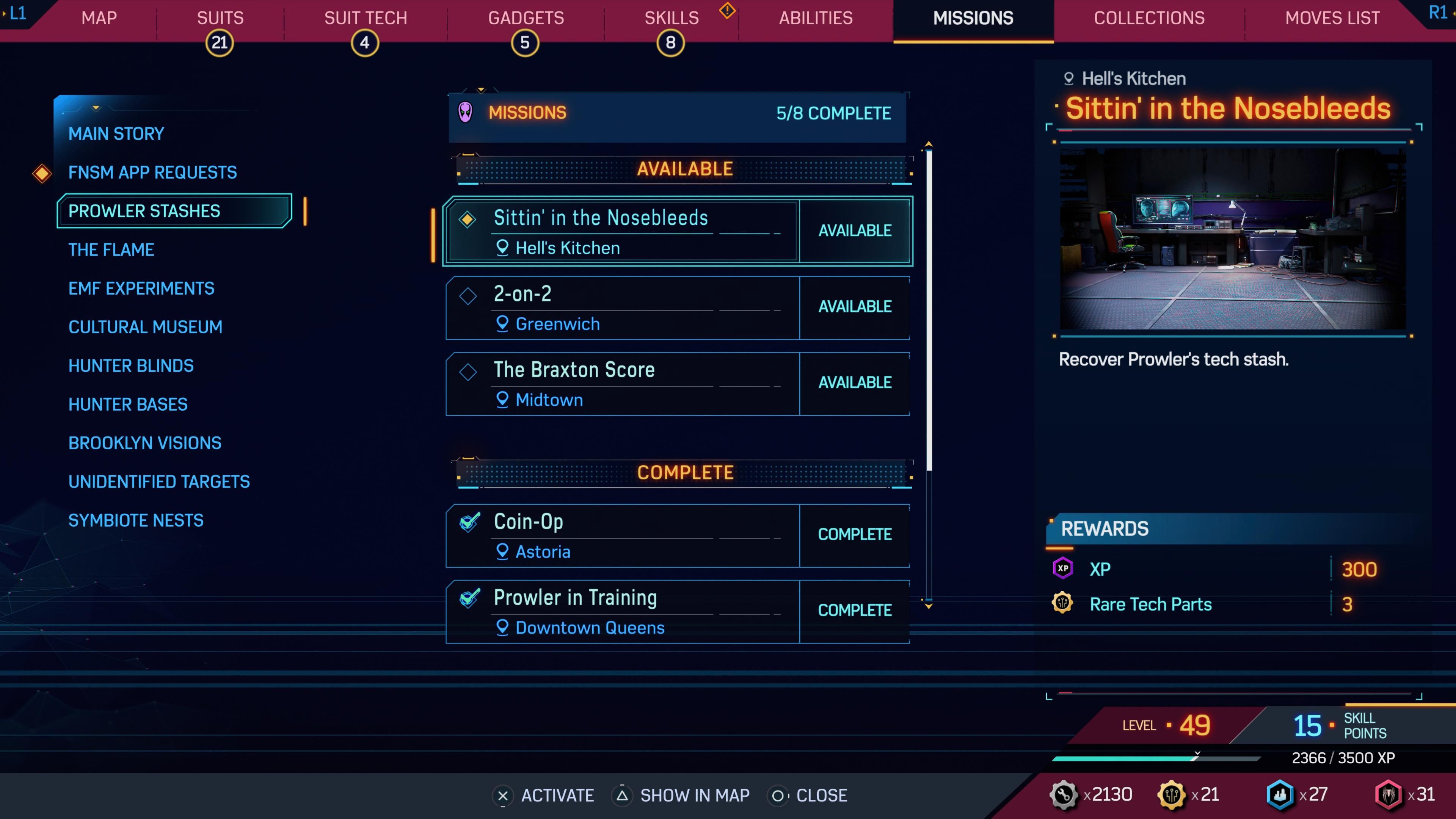Prowler oculta la lista de misiones en Marvel's Spider-Man 2