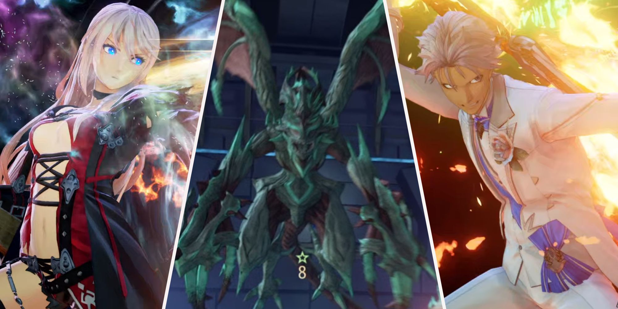 Un collage de imágenes del encuentro con el jefe Cruel Keeper en Tales of Arise: Beyond the Dawn