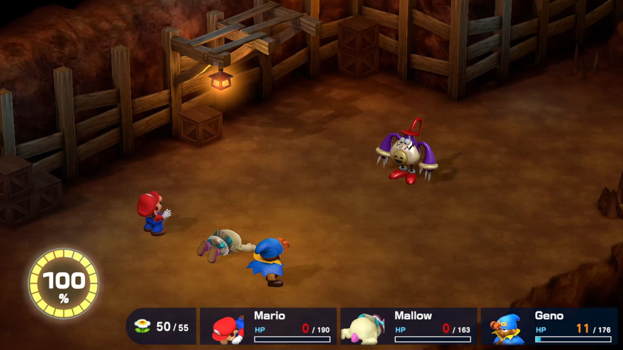 Super Mario RPG Mellow y Mario derrotados por Punchinello