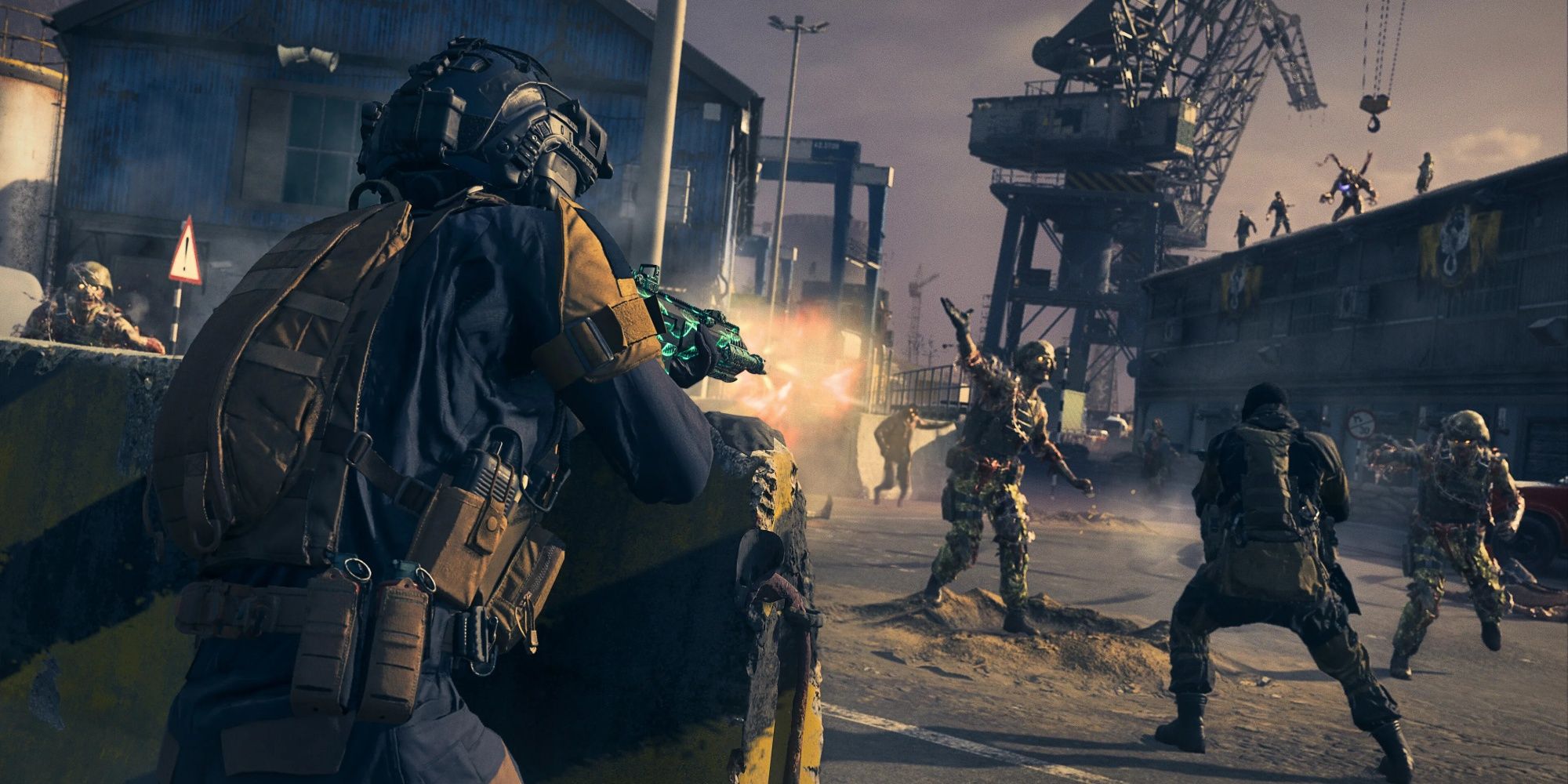 Modern Warfare 3 Zombies Squad luchando contra muertos vivientes cerca de los muelles
