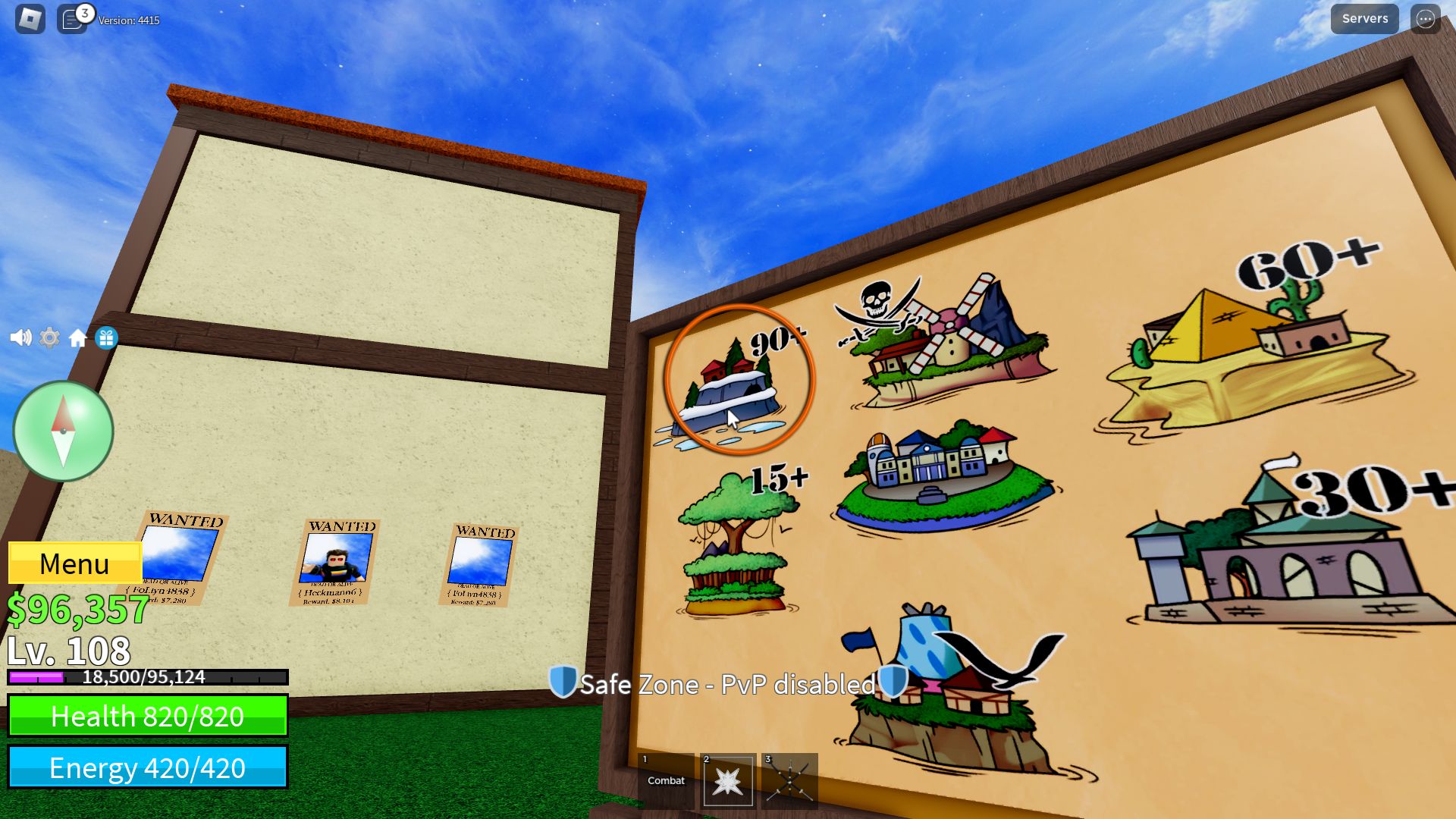 Roblox Blox Fruits, La ubicación del pueblo helado en el primer mar.