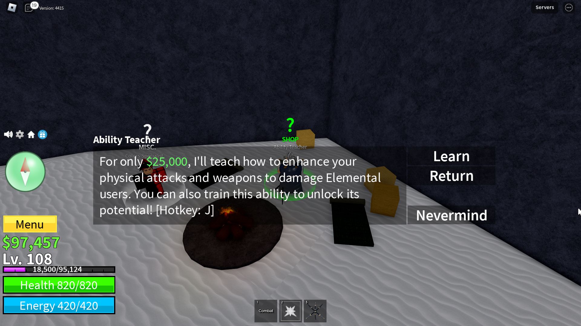 Roblox Blox Fruits, el diálogo del maestro de habilidades sobre Aura