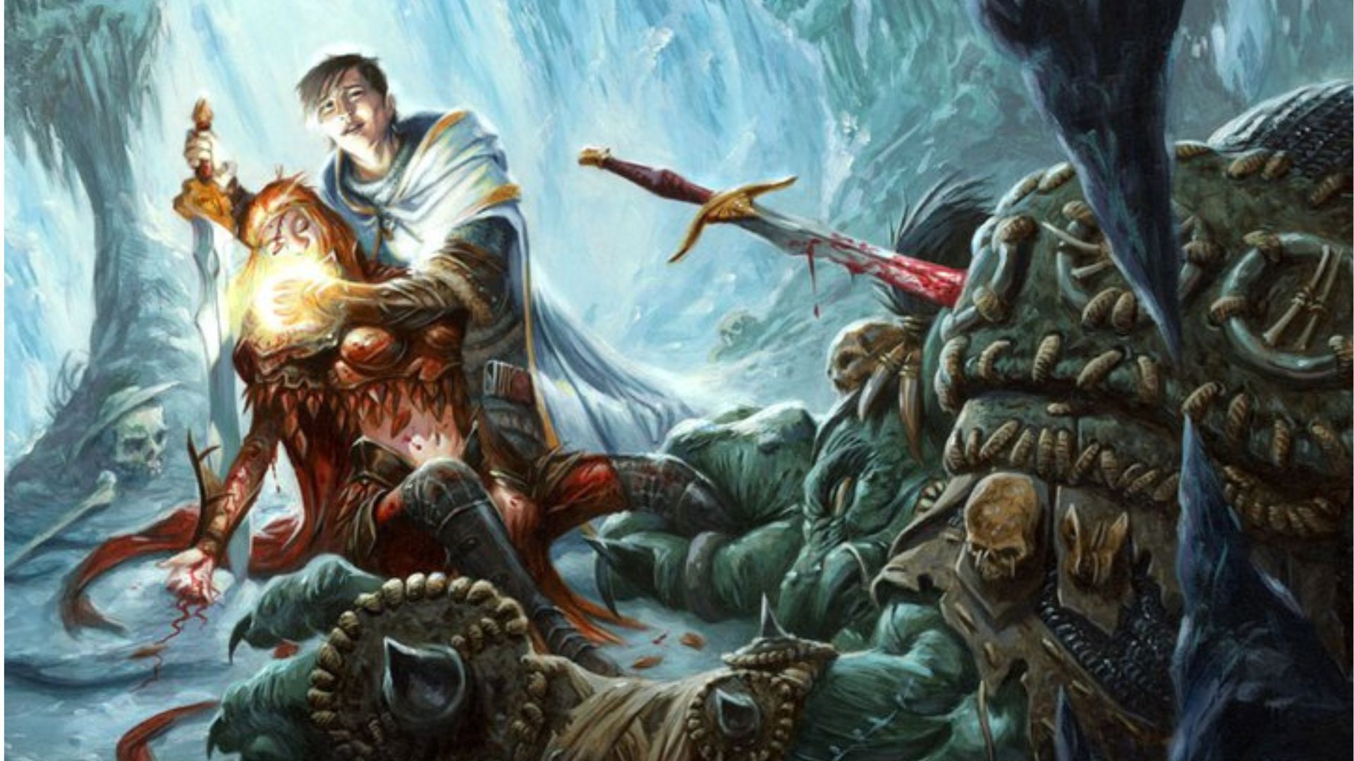 Un paladín cura a un aliado herido de urgencia tras una feroz batalla contra un troll