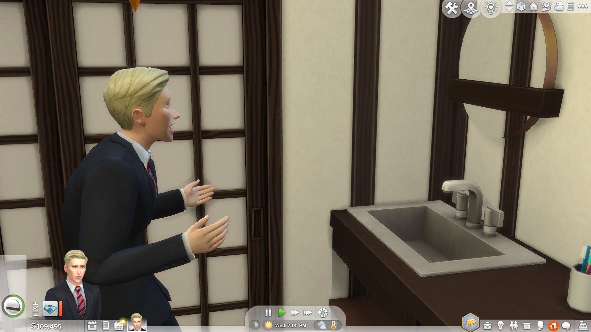 Los Sims 4: Un Sim se mentaliza frente a un espejo