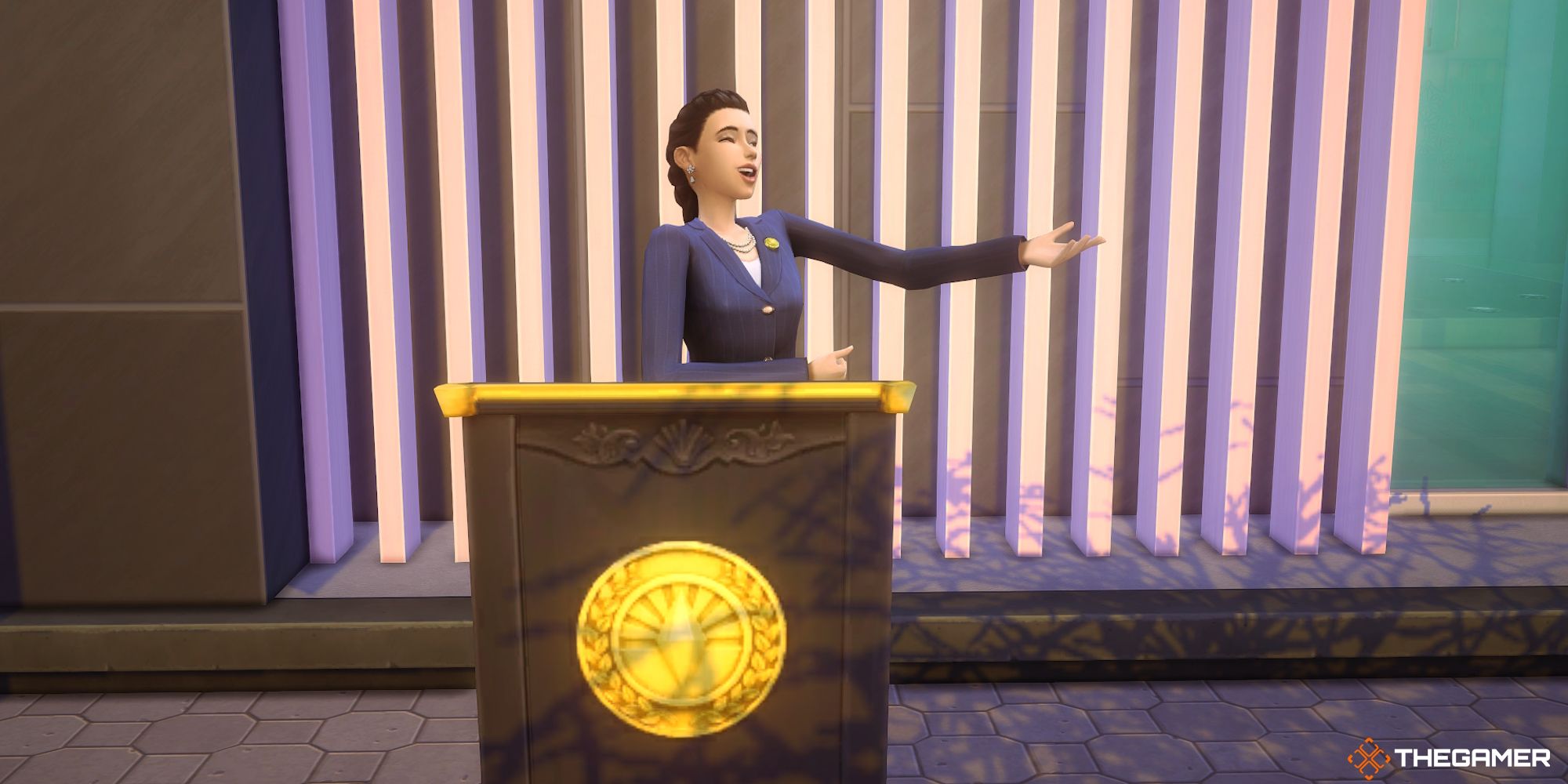 Un Sim de carrera política da un discurso