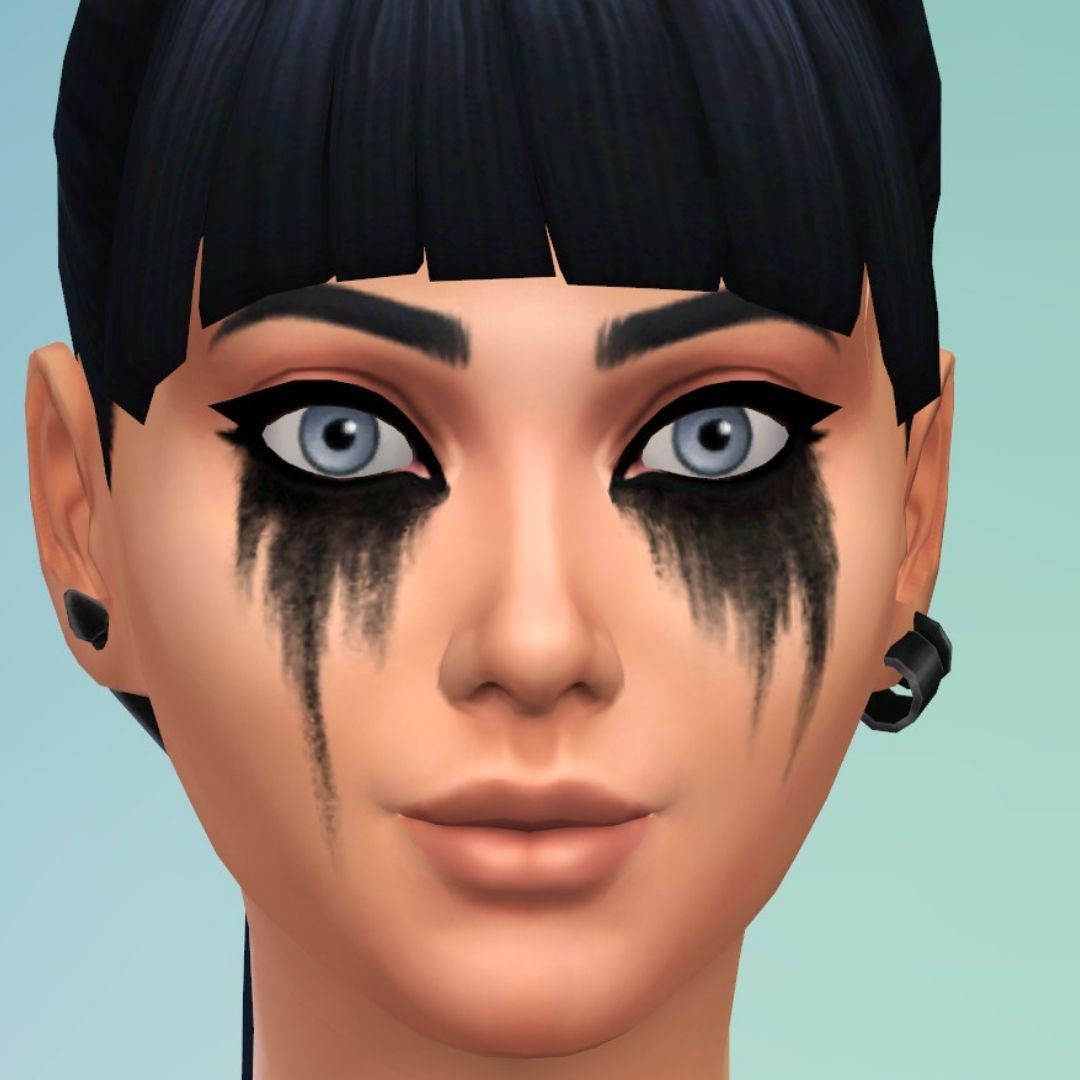 Sim usando delineador de ojos líquido en Sims 4 gótico en abundancia