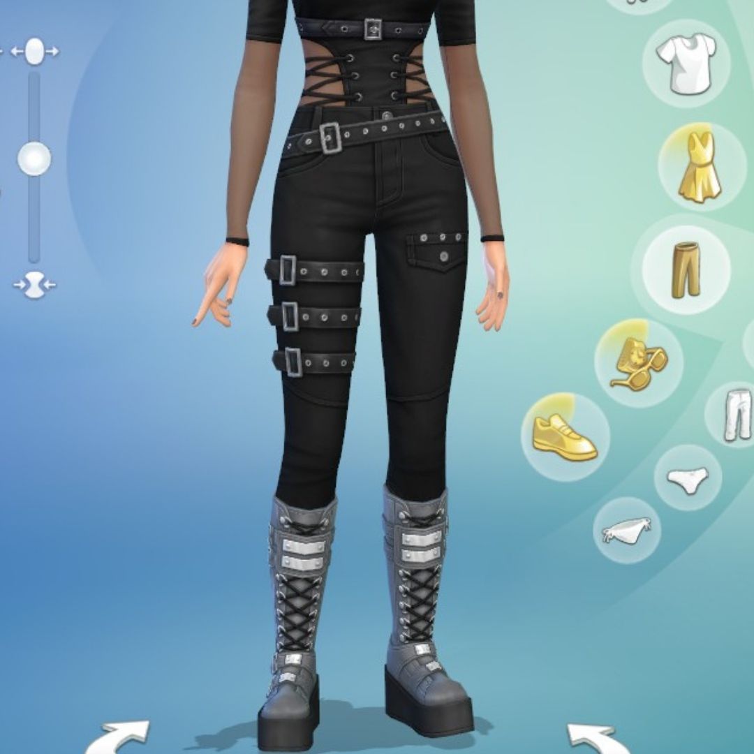 sim usando pantalones con hebilla en sims 4 goth en abundancia