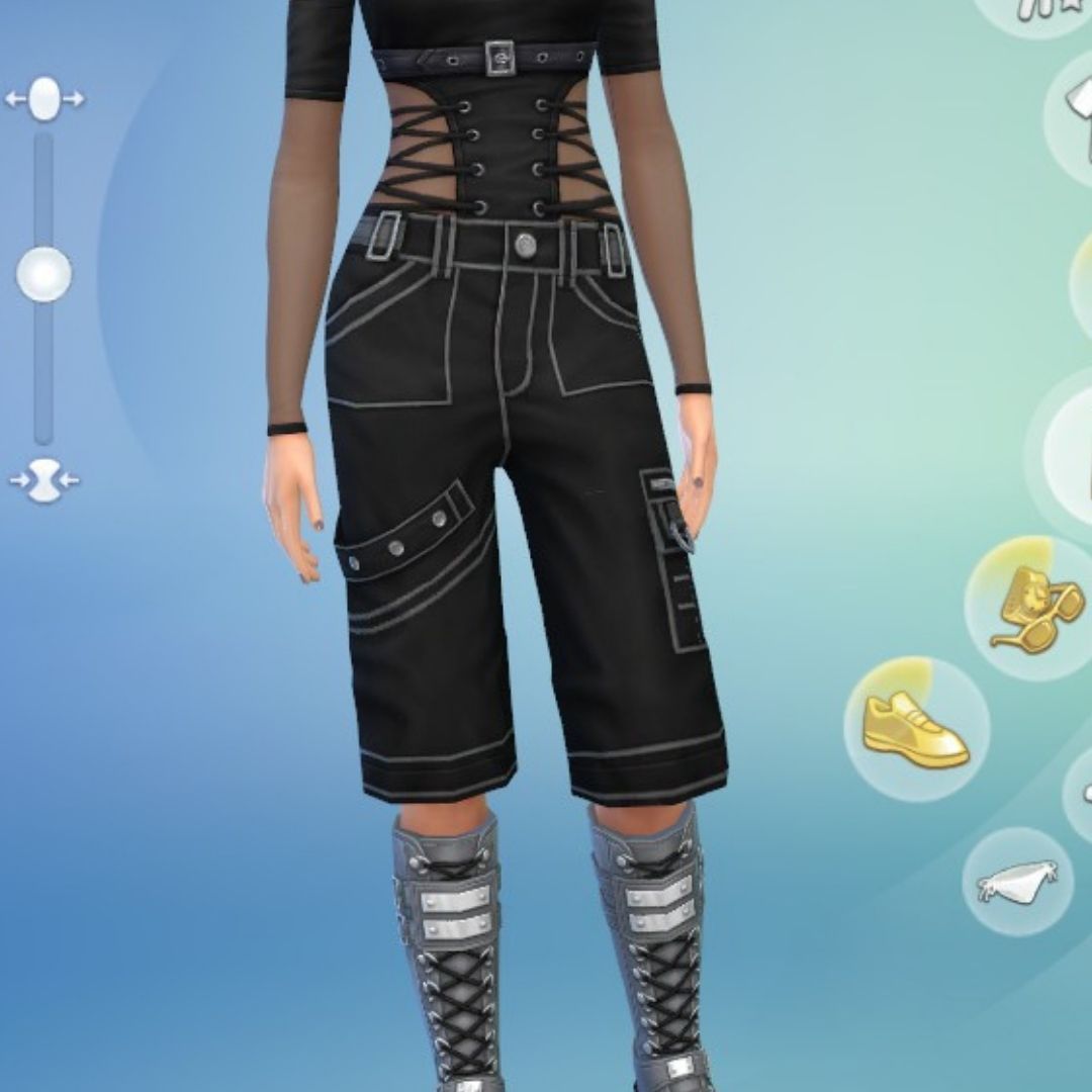 sim usando pantalones cortos cargo en sims 4 gótico en abundancia