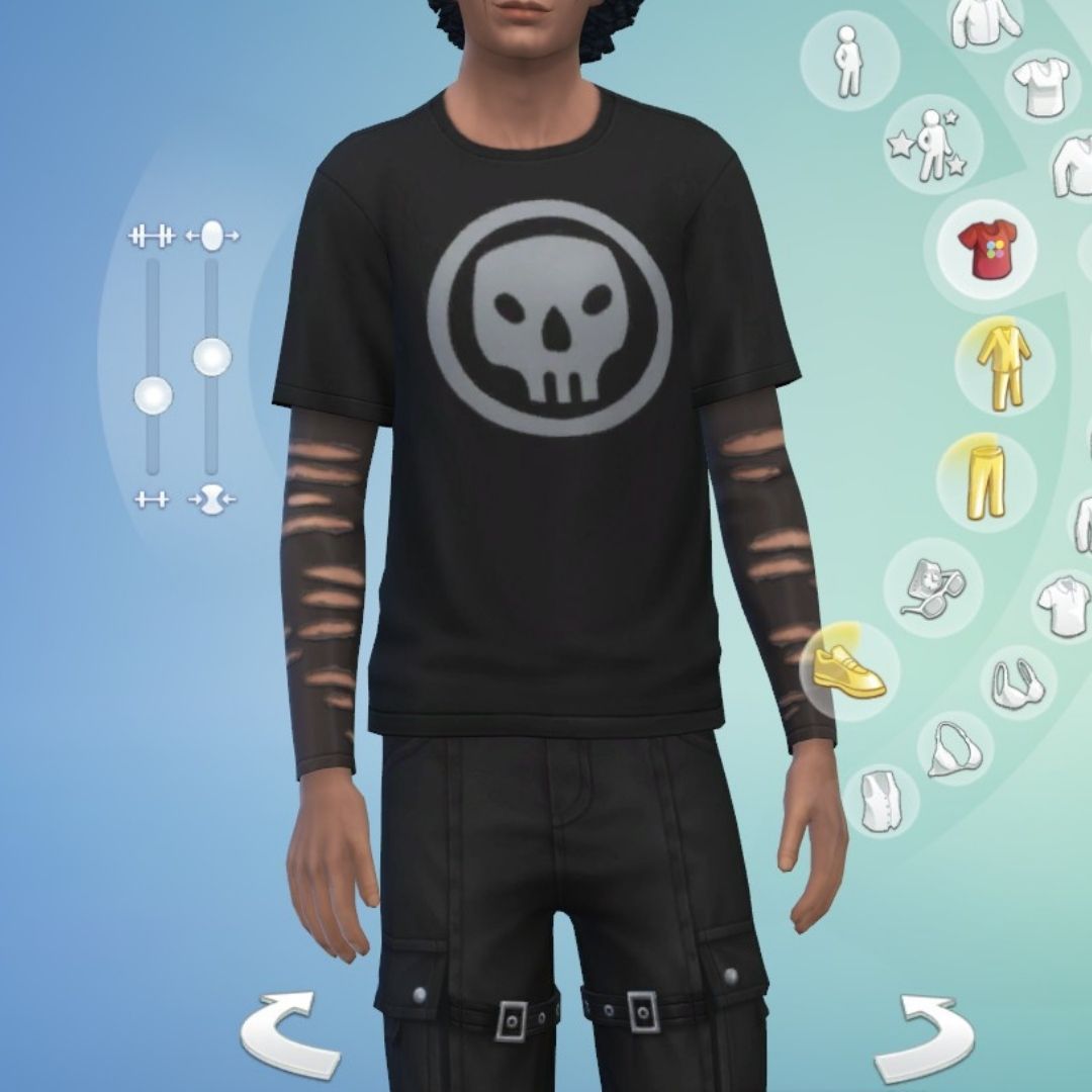 Sim usando camiseta en Sims 4 gótico en abundancia