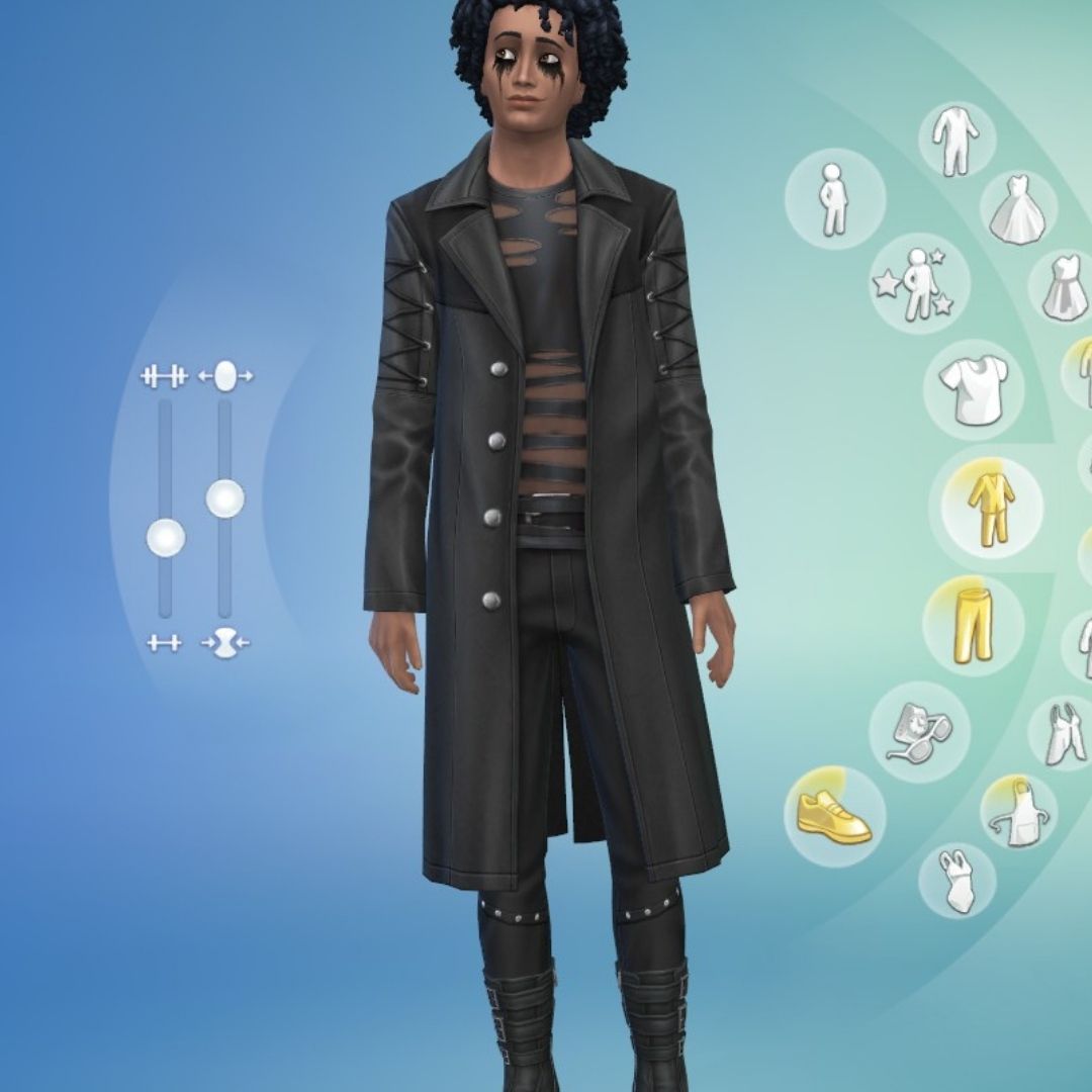 Sim con chaqueta larga en Sims 4 gótico en abundancia