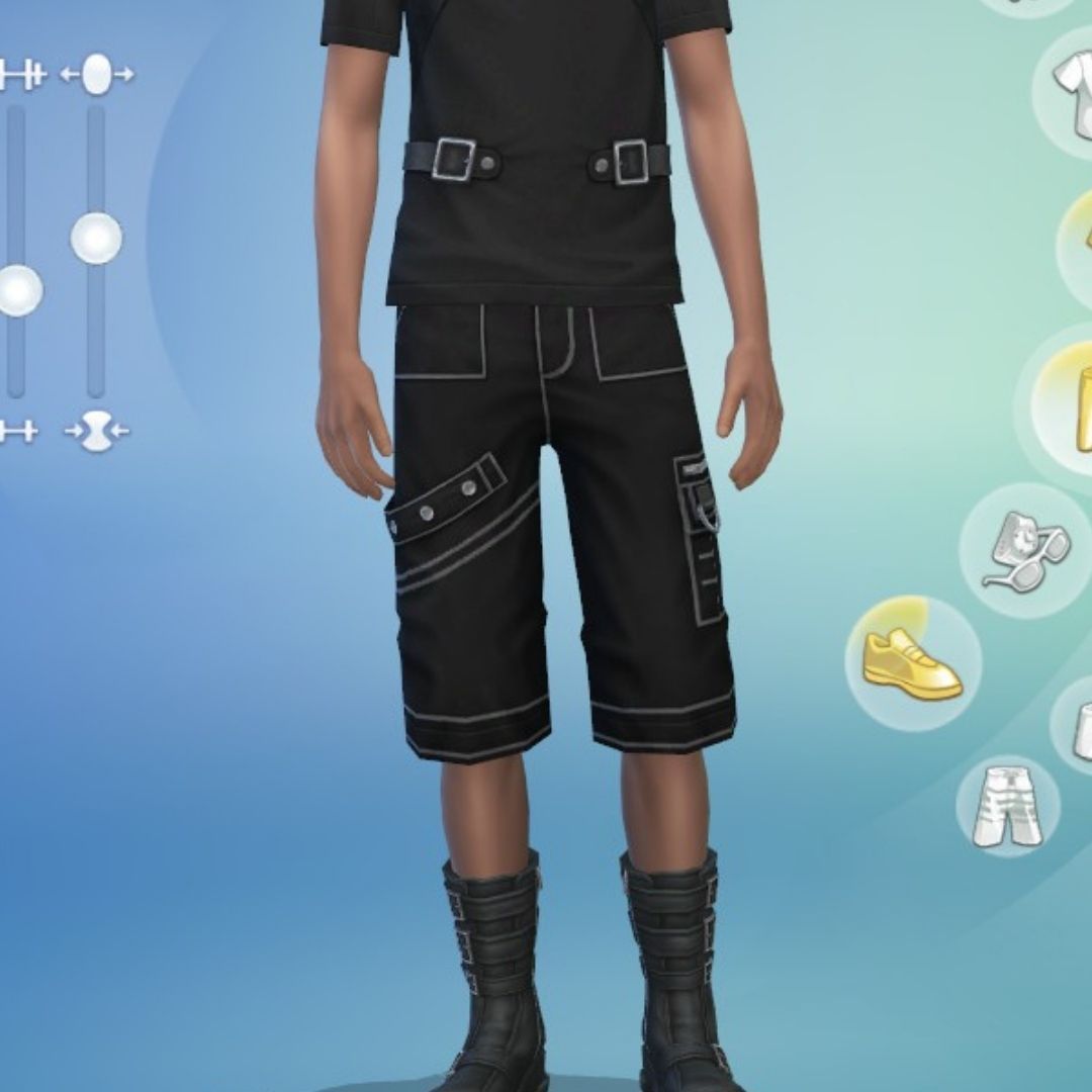 sim de los sims 4 goth en abundancia usando pantalones cortos