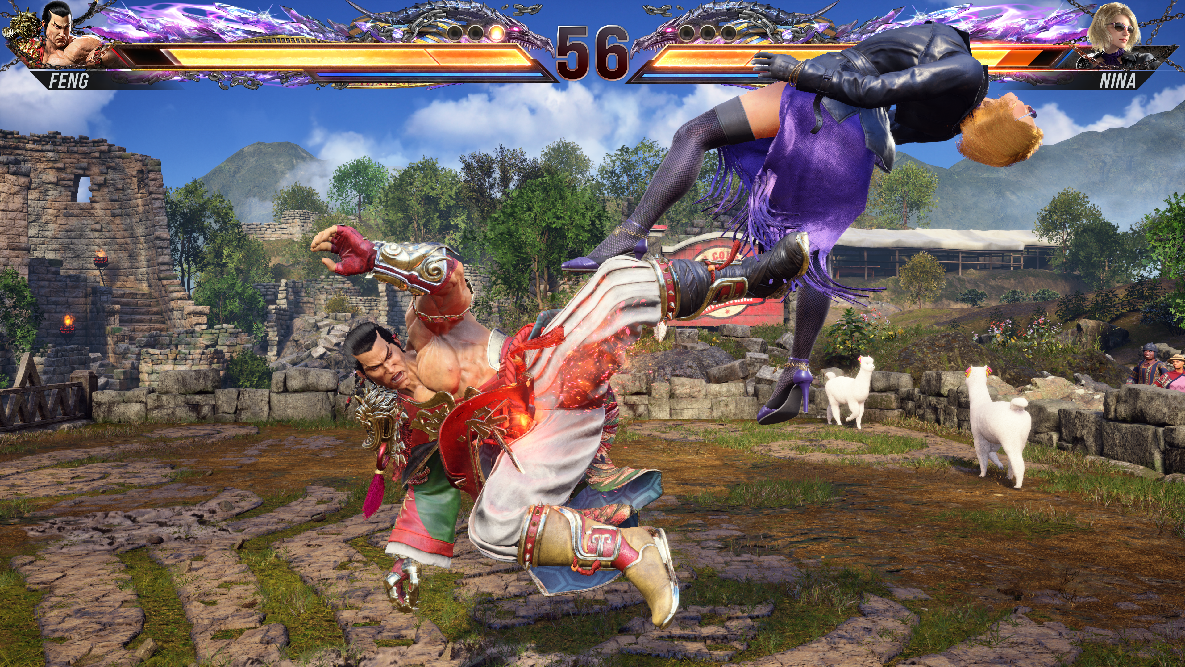 Feng lanza a Nina con una patada ascendente desde su Postura de Sombra Persistente en Tekken 8