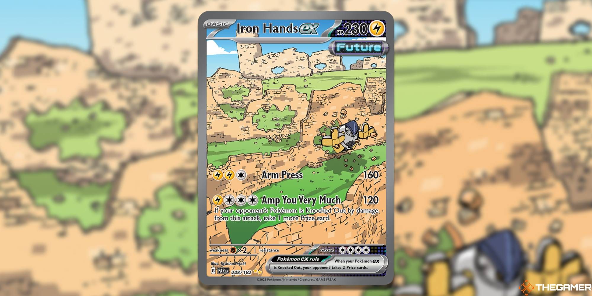 Imagen de la carta Iron Hands ex en Pokémon TCG, con arte de Toshinao Aoki