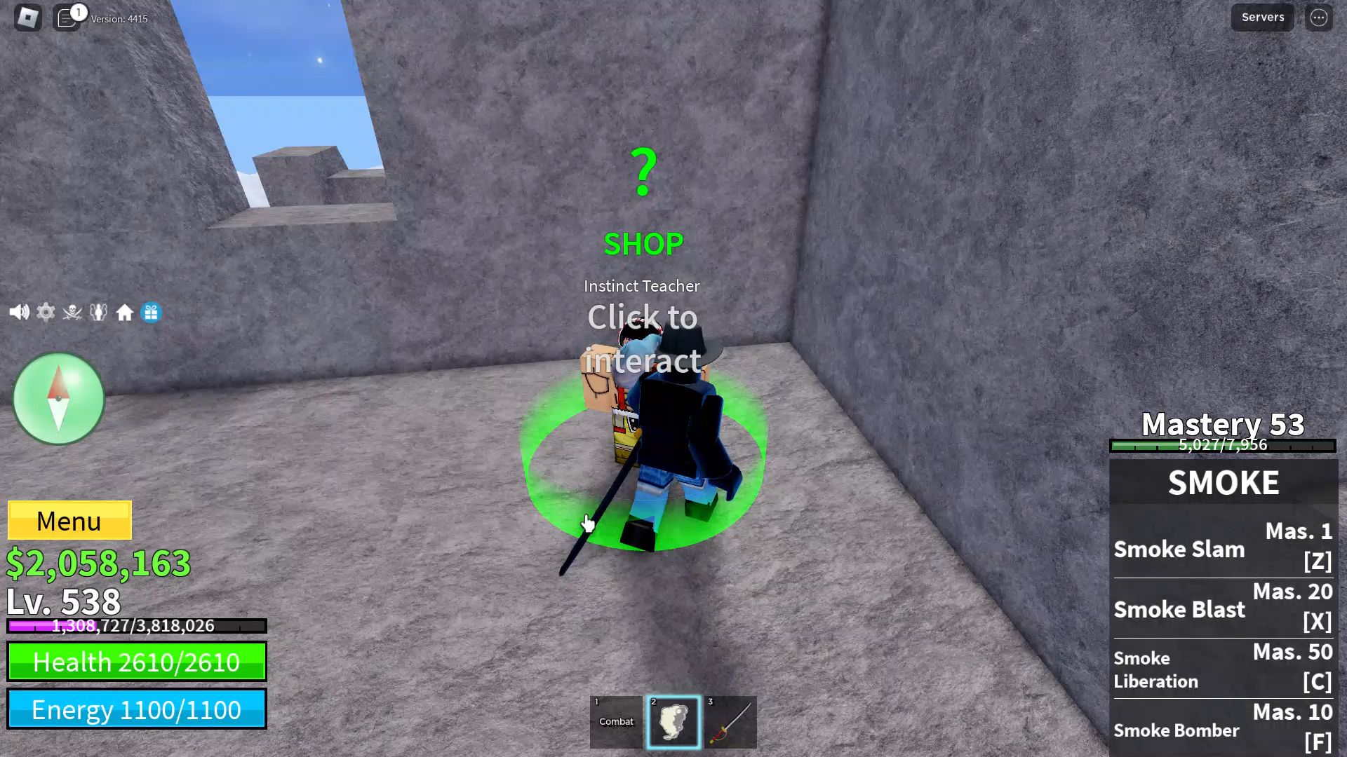 Roblox Blox Fruits, un personaje junto a Instinct Teacher