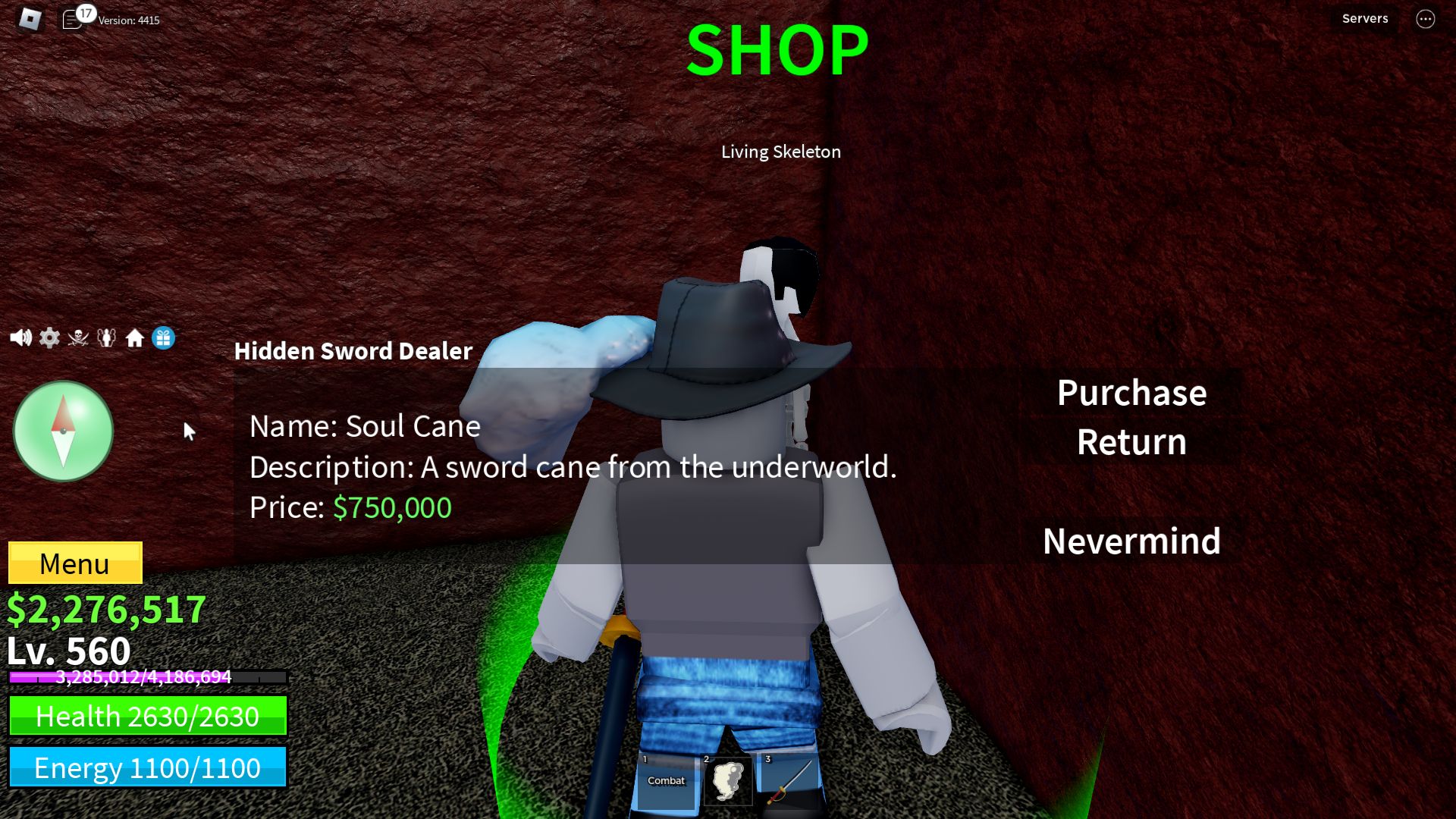 Roblox Blox Fruits, el esqueleto viviente vende el bastón del alma a un personaje