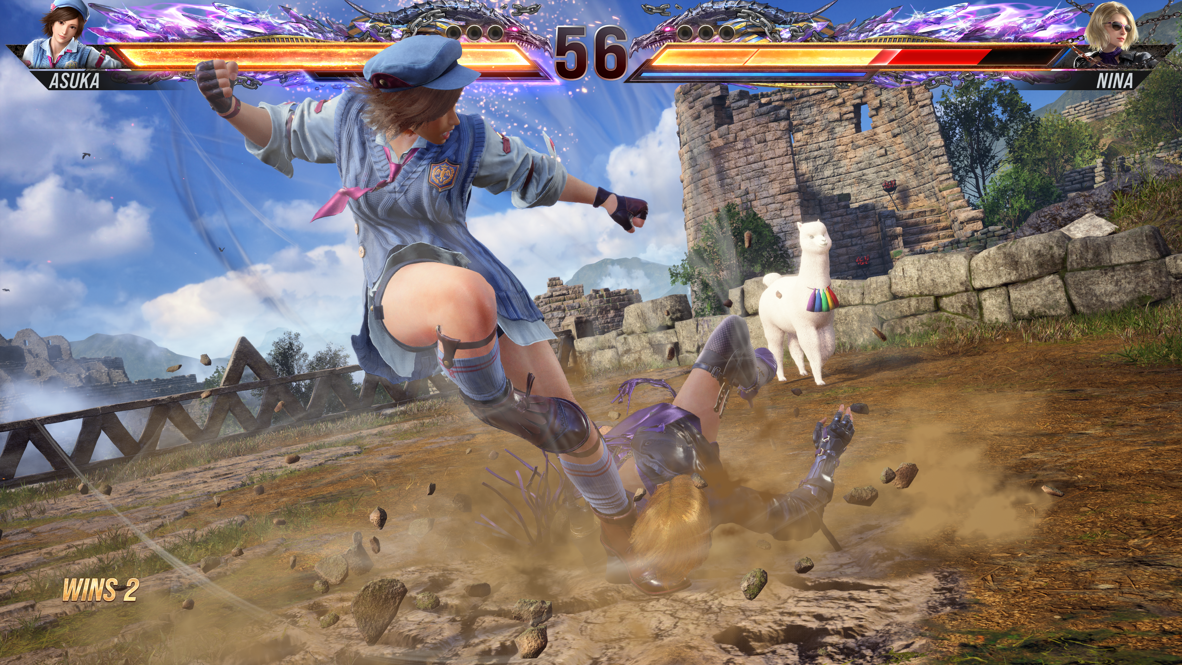 Asuka ejecutando su Heat Smash sobre Nina en Tekken 8
